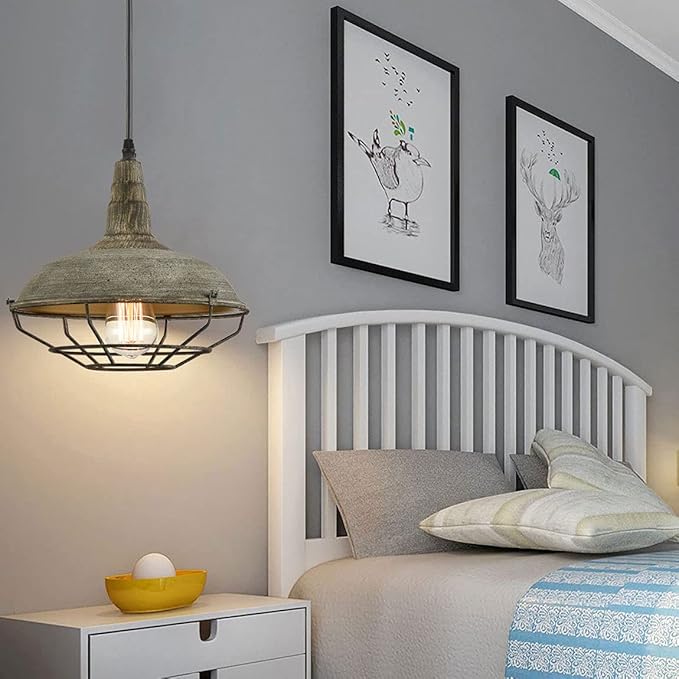 HOLKIRT Farmhouse Barn Pendant Light Dimmable Hanging Ceiling Light Fixture with Cage Stained Finish Mold Color 1-Light for Kitchen Dining Bedroom