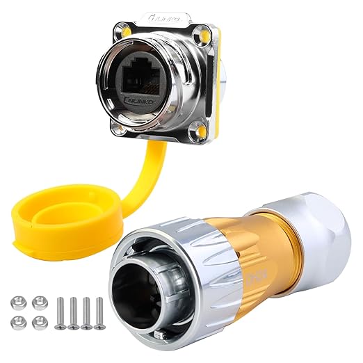 CNLINKO DH-24 RJ45 Connectors, 8P8C Dual Port Connector, Circular Connector for Network Connections, Panel Mount Receptacles Socket, IP68 Waterproof Connector, M24 Signal Connectors (RJ45 Set)