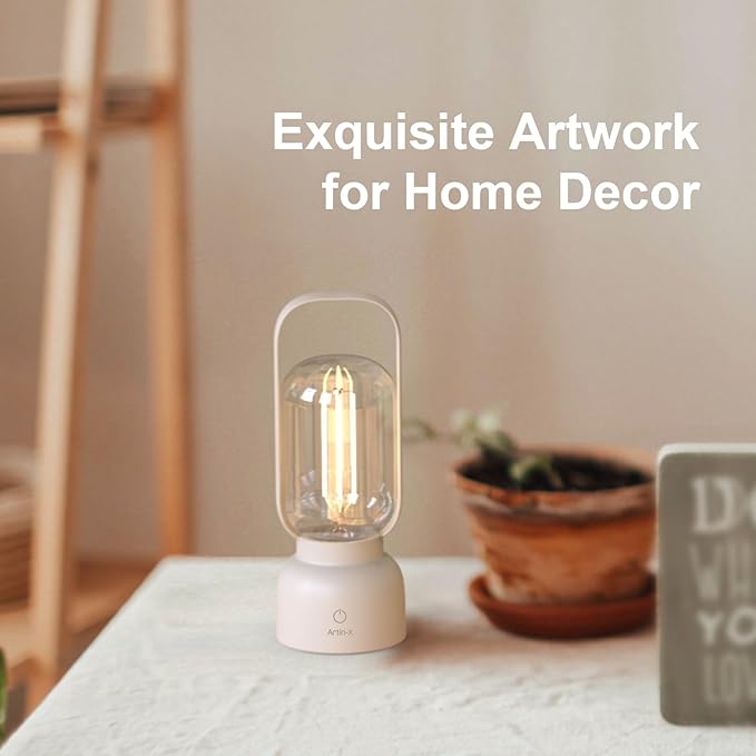 Retro Cordless Lantern Table Lamp, 40 Hours Long Lasting Dimming Night Light, Small Rechargeable Battery Operated Light for Nightstand, Decoration, Gift- Green