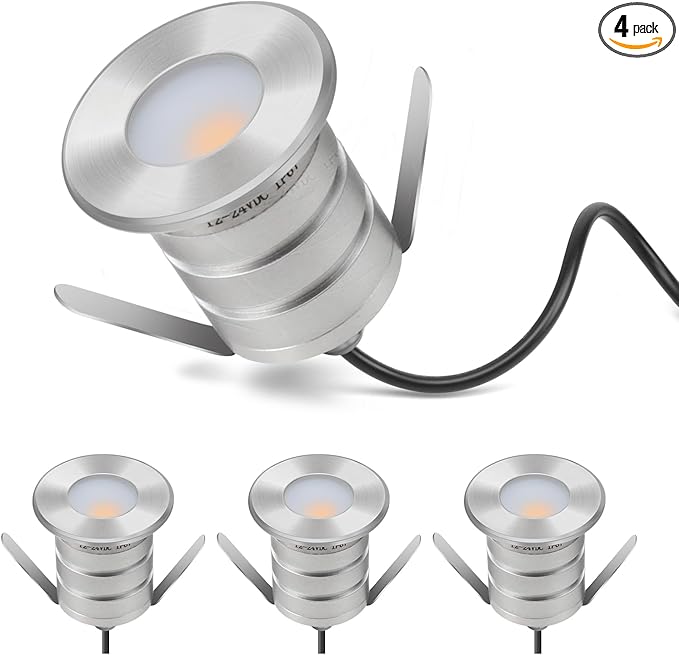 Low Voltage LED Inground Well Light 4-Packs, 3W 3000K Warm White IP67 Waterproof Aluminum Buried Underground Lights for Outdoor Landscape Lighting, Deck, Yard, Pool, 12V-24V DC, AC12V (4-Pack)