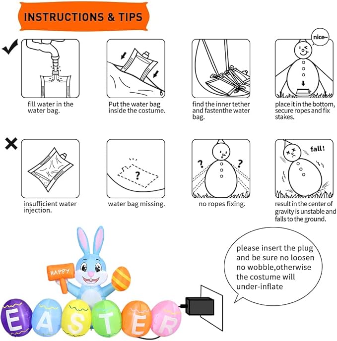 Domkom 6FT Easter Inflatable Bunny Outdoor Decorations with Eggs, Build-in LED Lights Holiday Blow Up Yard Decoration, for Easter Holiday Party, Outdoor,Garden, Yard Lawn Décor