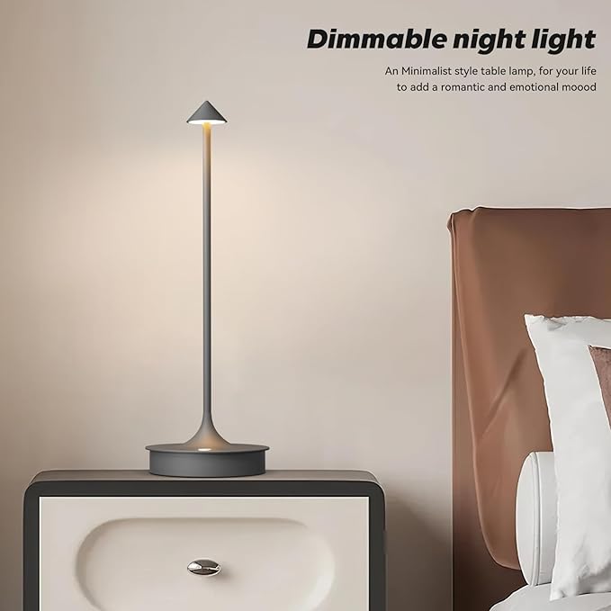 Small Cordless Table Lamp Rechargeable, Battery Operated Desk Lamp, 4000mAh LED Touch Lamp, Dimmable Portable Outdoor Waterproof Wireless Table Light for Restaurants/Bars/Outdoor(1PC,Gray)