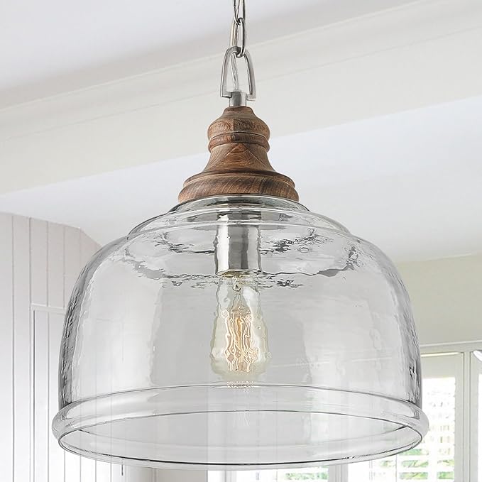 Capital Lighting 330318YG Julian Coastal Style Clear Organic Rippled Glass Dome Pendant, 1-Light 100 Watt, 16" H x 14" W, Grey Wash/Iron Silk