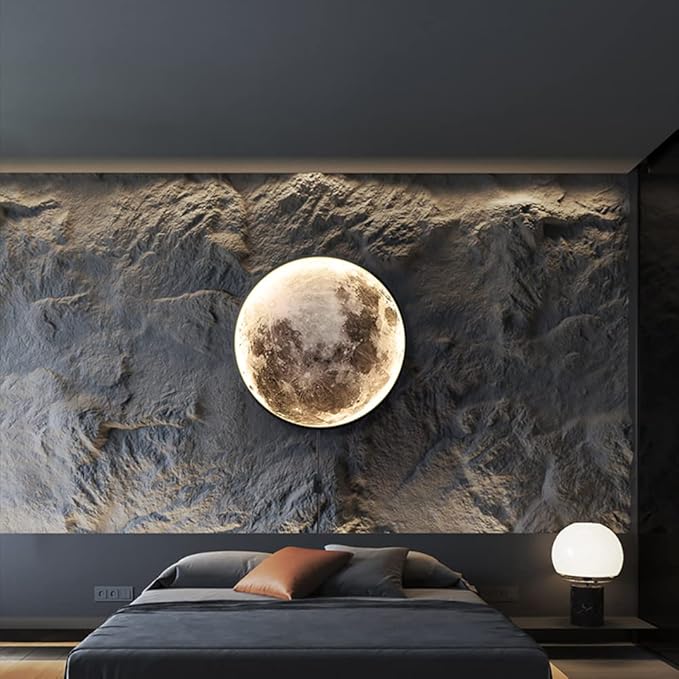 Modern Moon Wall Sconce Lighting, Dimmable Nightlight with Remote Control, Plug in Wall Lamp, Decorative Moon Light for Nursery Bedroom Living Room (19.6 inch)