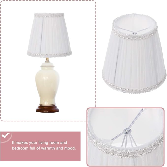 Lurrose Cloth Lamp Shade Cloth Lamp Shade Covers, Clip On Bulb Lamp Shade Barrel Fabric Lampshade with Harp Pleated Cone for Table Chandelier Wall Lamp, White Cloth Lamp Shade Replacement