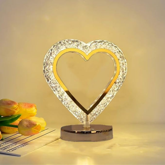 Crystal Table Lamp, Touch Control Nightstand Light with 3Color Temperature, USB Rechargeable Bedside Light for Bedroom Living Room Desktop Bar Cafe Office Indoor Decoration(Love Heart)
