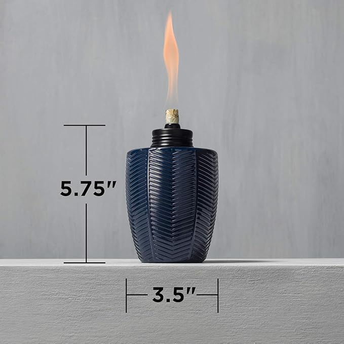 TIKI Brand Glass Table Torch, Decorative Outdoor Torch for Patio, Lawn, and Backyard, Herringbone Blue 3-Pack 5.75 Inch, 1118114