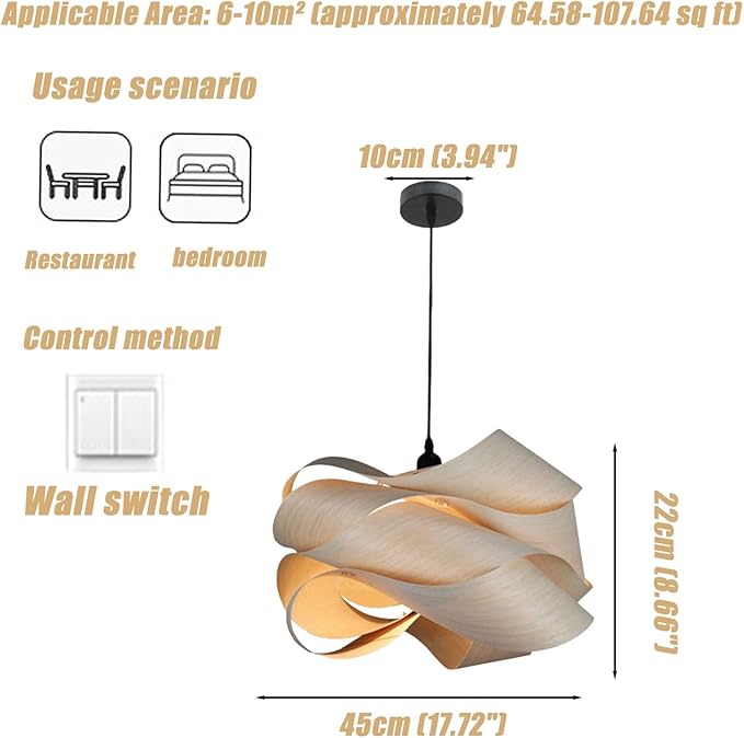 Modern Pendant Light, Nordic Organic Pendant Light, Woven Wood Wave Shade Hanging Lamp, Natural Tone Ceiling Lighting Fixture, for Living Room, Dining Room, Bedroom, Hallway Decor.(Light Color)