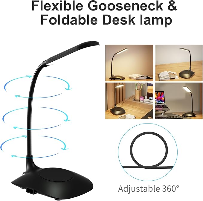 LED Desk Lamp with Adjustable Gooseneck, Office Desk Light Eye-Caring Office Lamp with Touch Control Dimmable Table Lamp, Flexible Goose Neck Study Lamps, Reading Lamp Table Lamp for Bedroom Bedside