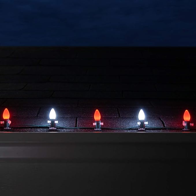 Wintergreen Lighting Set of 100 Red and Cool White Candy Cane C7 OptiCore Outdoor Christmas Lights - Commercial LED Bulbs on Heavy Duty 18 Gauge Green Wire (100 ft)