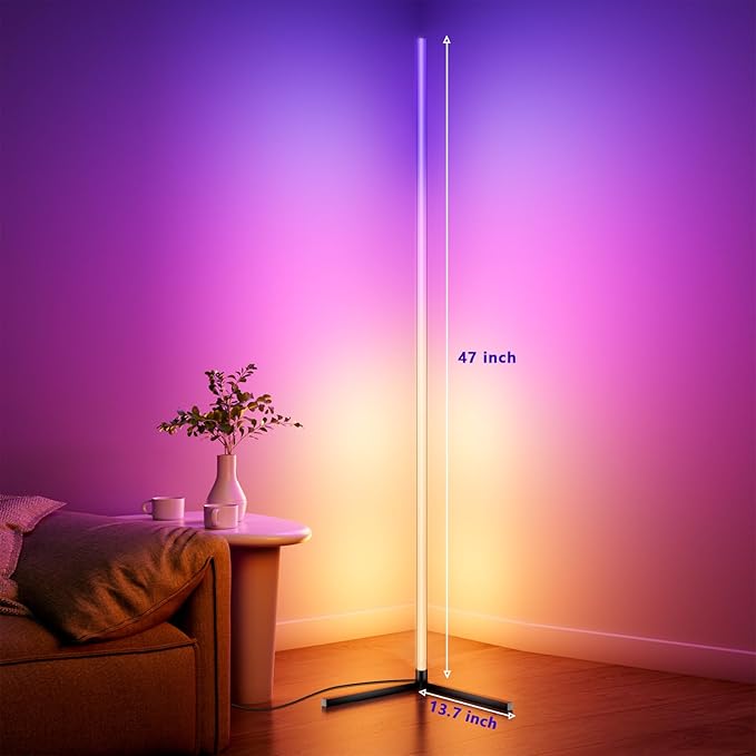 Swingers Smart RGB LED Corner Floor Lamp，Adjustable Shape Led Floor Lamp with Music Sync and 16 Million DIY Colors,Remote & App Led Lights for Bedroom Living Room (Triangular Base)