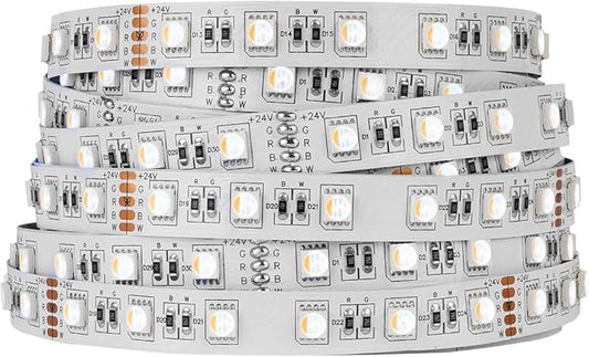 BTF-LIGHTING 5050 RGBW RGB+Warm White(2700K-3000K) 4 Colors in 1 LED Tape Light DC24V 5m 16.4ft 60LED/m Multi-Colored IP30 White 12mm PCB for Bedroom Kitchen Home Decoration(No Adapter or Controller)