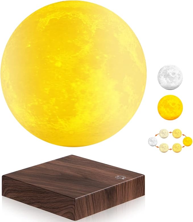 VGAzer Magnetic Floating Moon Lamp-3D Night Light Wooden Base (16 Colors)