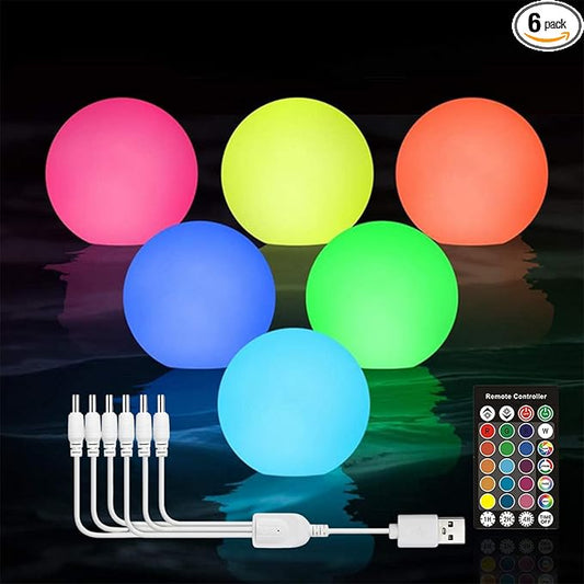 LED Ball Light,3-Inch Cordless Orb Light with Remote,16 Color Changing Night Light for Kids,Rechargeable Mood Lamp,IP68 Waterproof for Bath Tub Shower,Party,Christmas Decor（Pack of 6）