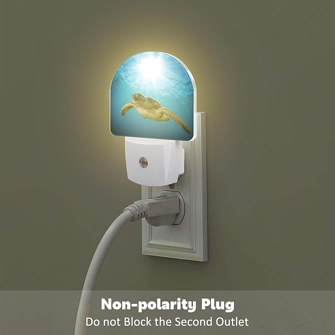 Green Sea Turtle Swimming in The Sea Night Light for Kids,Beautiful Underwater World Night Light Plug in with Dusk to Dawn Sensor,0.5w Energy Saving Nightlight for Hallway Stairway Kitchen Bedroom