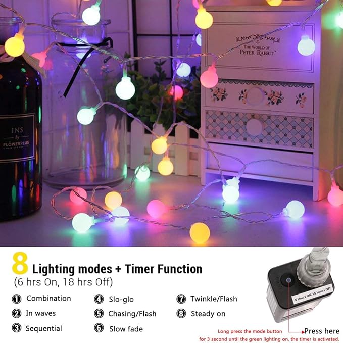 LYHOPE Easter String Lights, 100 LED 33ft Easter Pastel Lights 8 Lighting Modes with Timer, UL Listed 30V Low Voltage Globe String Lights for Patio, Tree, Garden, Indoor Decorations