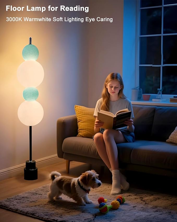 Blue Globe Floor Lamp - RGB & 3000K Dimmable LED, Touch Switch, Modern Tall Standing Lamp for Bedroom, Living Room, Home Office, Gold Metal