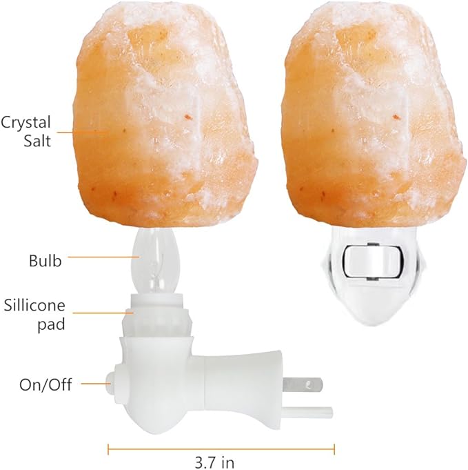 2 Pack Himalayan Natural Salt Lamp Night Light Plug in, Certificated 360 Degree Rotatable Wall Plug with Extra 4 Replacement Bulbs for Bathroom Bedroom, Pink Crystal Rock Salt Hand Crafted