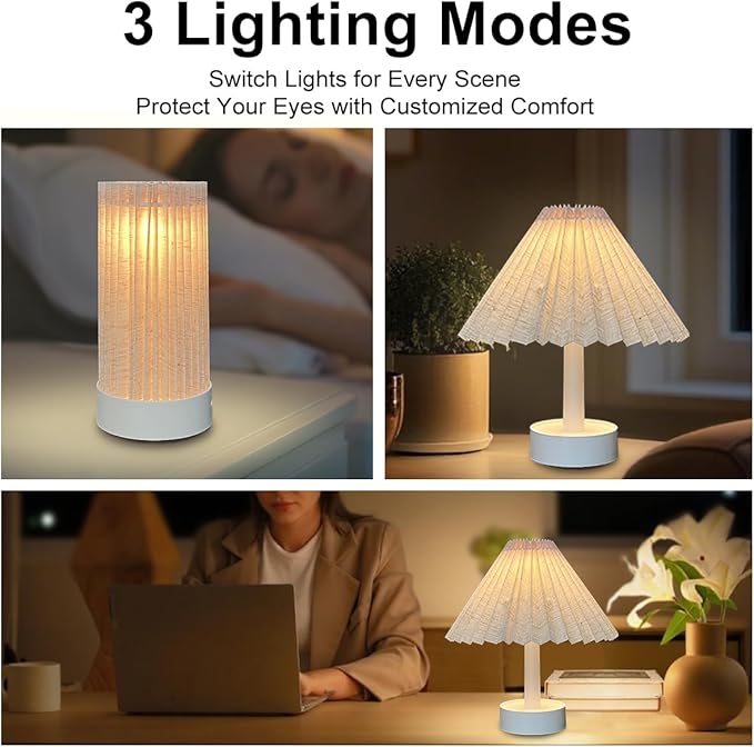 Table Lamp, Foldable Desk lamp with Stepless Dimming, 3 Color Modes, USB-C Rechargeable, Portable Bedside Desk Light for Home Office Reading Decorative (Beige)