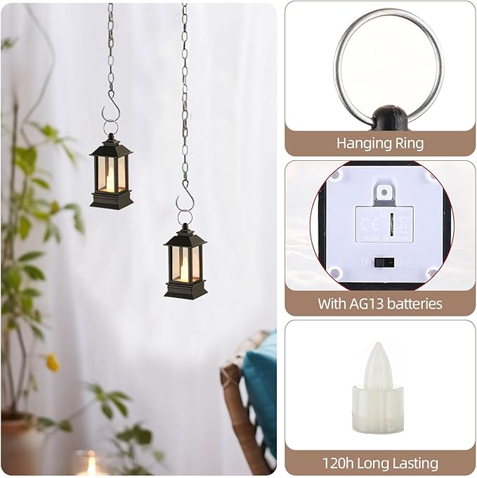 Black Lanterns Decorative Indoor: 24 Pcs Mini Lanterns for Wedding Table Centerpieces Battery Powered Small Led Lights for Party Bulk