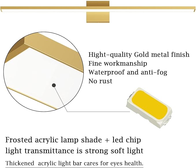 Ralbay Modern LED Gold Vanity Light for Bathroom 40inch 38W Frosted Aluminum Gold Bathroom Wall Lighting Fixtures Over Mirror White Light 6000K