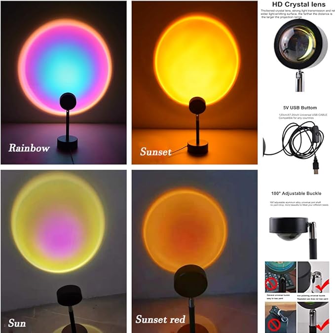 Eternal Sunset Projection LampRomantic Display in Party Bedroom Living Room, Sunset Projector for Living Room Bedroom Hotel Restaurant Decor Live Stream Ins Photography TikTop (Sunset red)