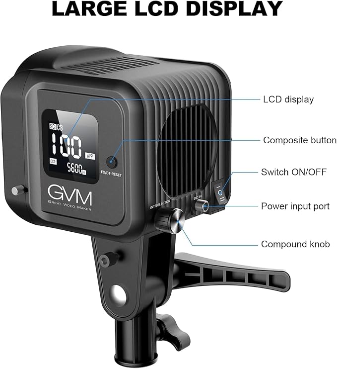 GVM 80W Video Light, Continuous Lighting for Photography with Bowens Mount, 5600K, 44100Lux/0.5m Studio Light with APP, CRI 97+ 8 Scene Lights Support AC Adapter & NP Battery