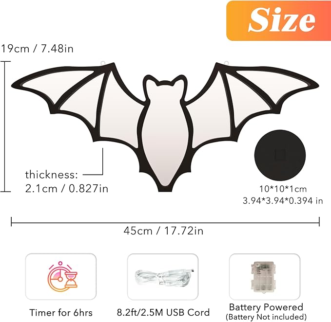 Bat Neon Signs,3D Infinity Mirror Light for Table/Wall Art Decor,Halloween Neon Lights Decoration USB/Battery Powered Led Neon Sign for Halloween Wall Decor, Bedroom, Kids Gift, Bar, Party
