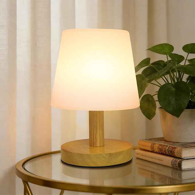 Wood Rechargeable Table Lamp Cordless, 9" Small 4000mAh Battery Table Lamps Cordless 3 Brightness Lamp, Small Cute Portable Bedside Aesthetic Lamps, Night Lights for Kids Bedroom Home Cozy Decor