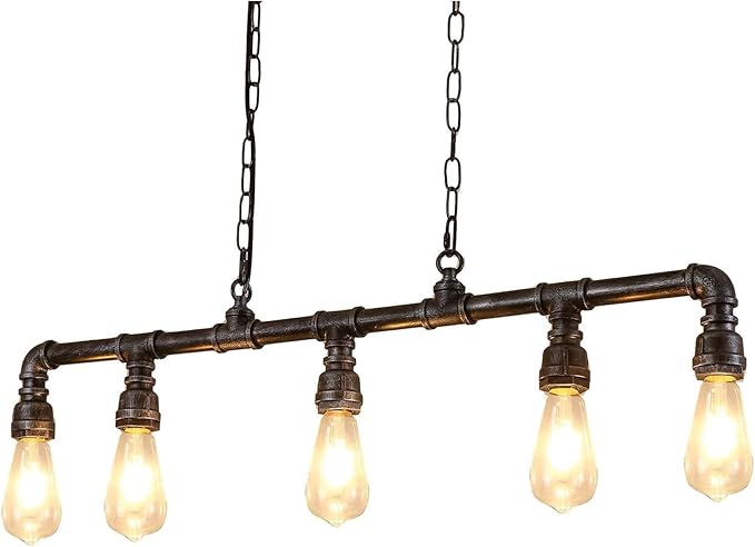 LightInTheBox Rustic Industrial Tube Pipe Chandeliers, Steampunk Pendant Light Fixture 5-Light Edison Farmhouse Ceiling Lamp for Dining Room Living Room Bar