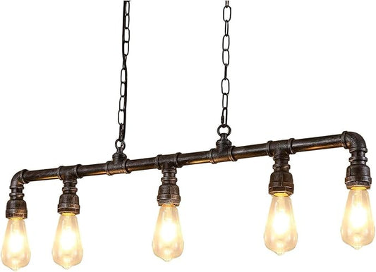 LightInTheBox Rustic Industrial Tube Pipe Chandeliers, Steampunk Pendant Light Fixture 5-Light Edison Farmhouse Ceiling Lamp for Dining Room Living Room Bar