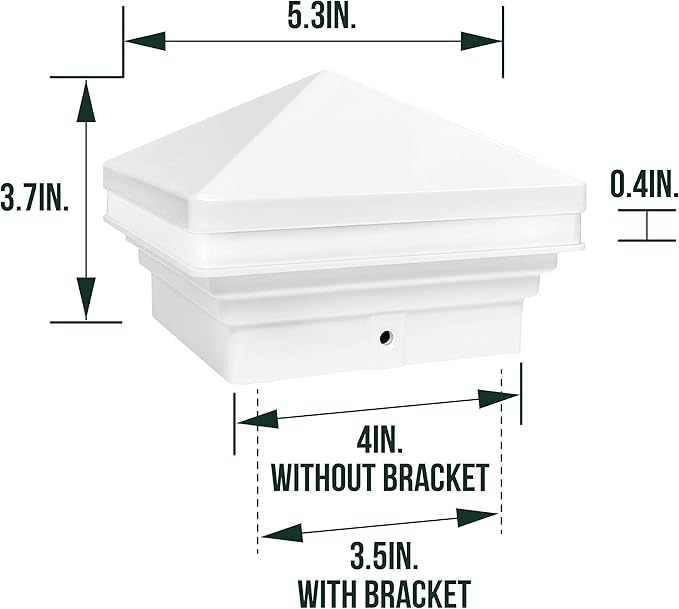 GKOLED 4 Pack Low Voltage Pyramid Post Cap Light, 3W 12V AC/DC, for 4"x4" and 3.5"x3.5" Wood or Vinyl Posts, 2700K Warm White, IP65 Rated Waterproof for Outdoor, White