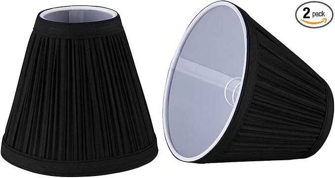 Aspen Creative 33122-2 Small Pleated Empire Shape Chandelier Clip-On Lamp Shade, Black, 3" Top x 6" Bottom x 5" Slant, 2 Pack