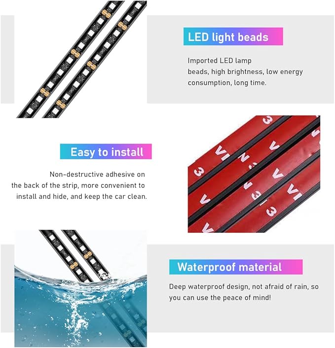 Car LED Strip Light, 48 LED RGB Auto Interior Atmosphere Lights, Cigarette Lighter Under Dash Ambient Night Light, Interior Lamp Lighting Kit (Blue, USB)