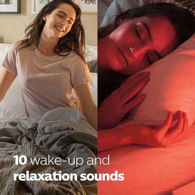 Philips SmartSleep Sleep and Wake-Up Light, Simulated Sunrise and Sunset, Multiple Lights and Sounds, RelaxBreathe to Sleep, HF3650/60