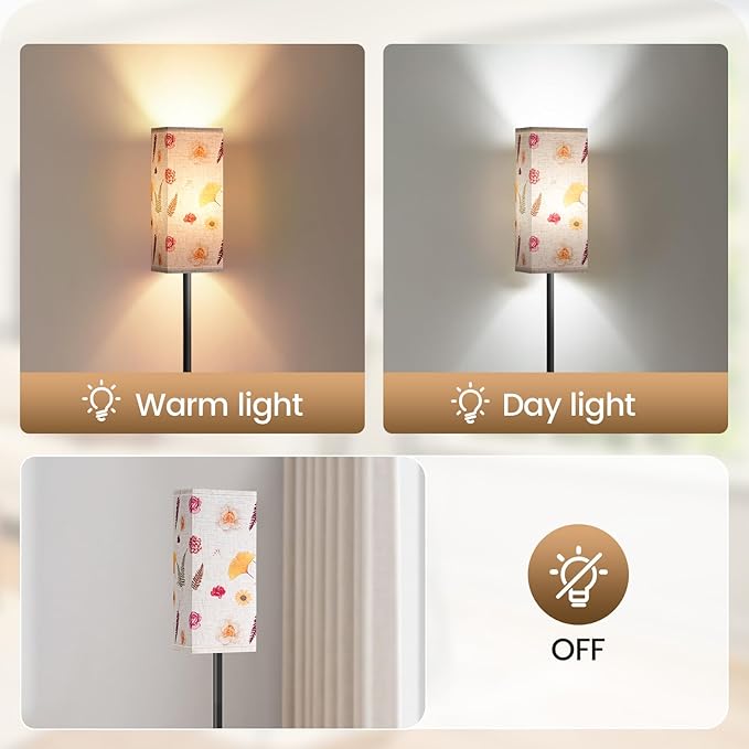 64.6" Floor Lamp, Pole Lamp with Foot Switch, Modern Standing Lamp, Minimalist Freestanding Lamp (Bulb Not Included), for Living Room, Bedroom Office ETL Listed, Black and Printed X07LD05
