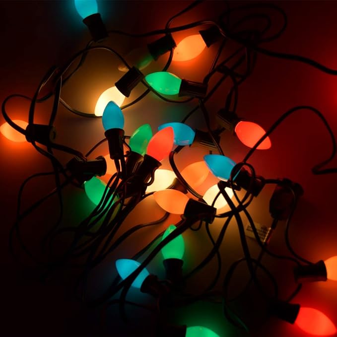 GOOTHY 25 Pack C7 Multicolor Christmas Replacement Bulbs, Multicolor Ceramic Light Bulbs for Christmas Outdoor Patio Indoor String Lights, C7/E12 Candelabra Base, 5 Watt