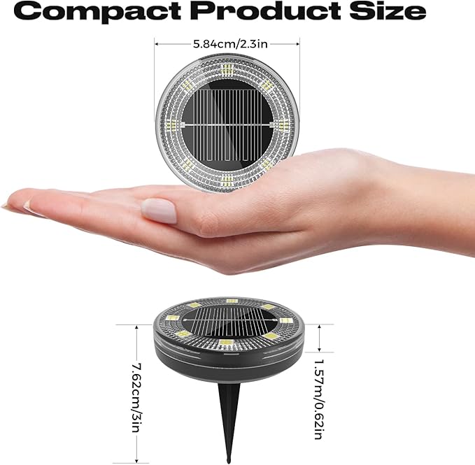 Peasur Mini Solar Ground Lights, 12 Pack Flat Solar Disc Lights Outdoor Waterproof, 2.3 Inch Small Solar Garden Lights Landscape Lighting for Outside Pathway Garden Yard Lawn Walkway,Cool White