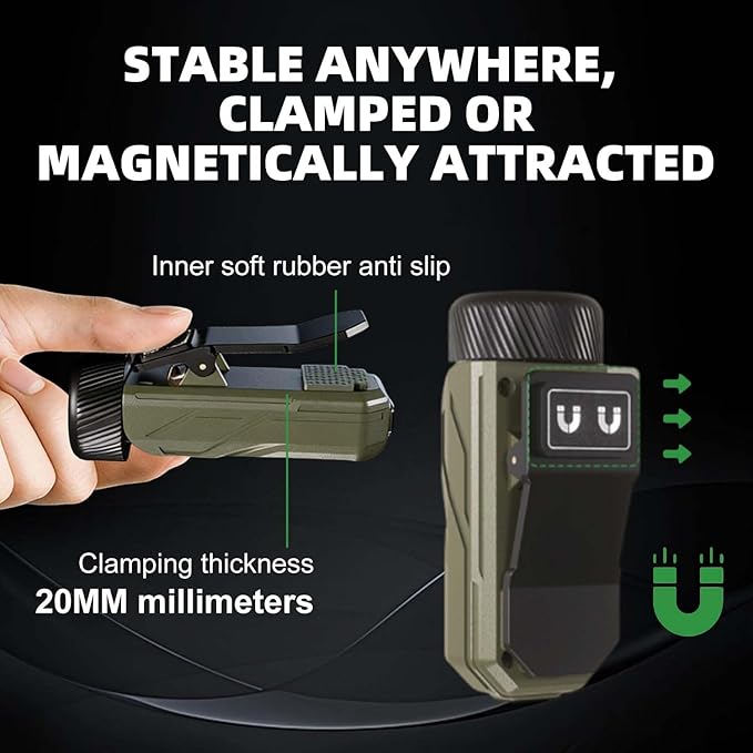 Rechargeable Flashlights EDC Clip-on Light, Bright 680 Lumens Pocket Flashlight, Combines Spotlight/Floodlight/RGB Light, Magnetic, IPX6 Waterproof for Cycling, Repairing (Green)