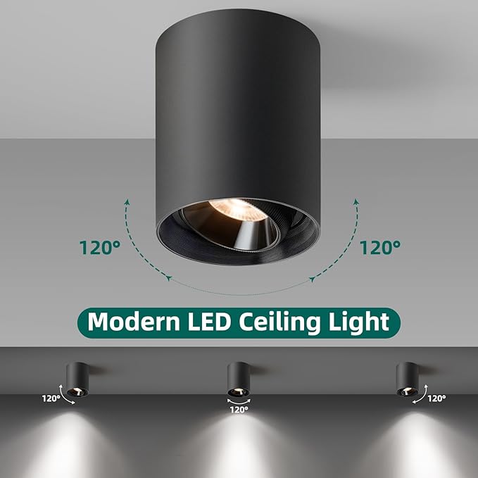 OKELI Black Modern LED Dimmable Ceiling Light Fixtures for Hallway Kitchen Entryway, 20W 1300LM 2700K-6000K Flush Mount Close to Ceiling Lighting, Cylinder Ceiling Lamps for Living Room 1pack