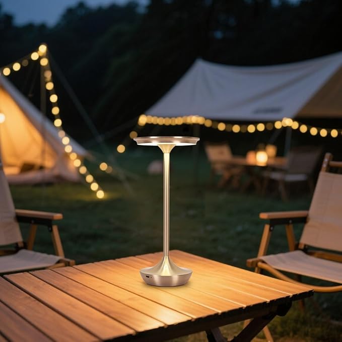 LED Cordless Table Lamp Rechargeable,Portable 6000mAh Battery Outdoor Bedside Table Lamps,3 Color Stepless Dimming Touch Battery Powered Lamp, Table Light for Restaurant/Patio/Camping/Bedroom(Silver)