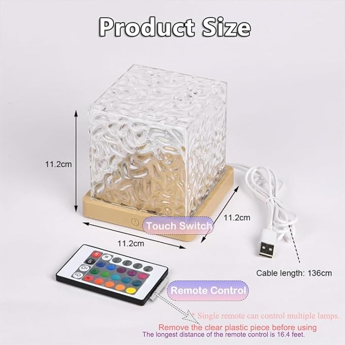 Ocean Wave Projector Cube Light, Luminorthe Cube Lamp, Corded Ocean Lamp, Northern Lights Projector Lights with 16 Colors and Dynamic Ripple Effect for Living Room Bedroom Decor