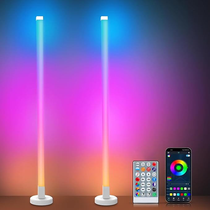 Corner Floor Lamp, 2 Pack RGB LED Corner Lamp with Smart App and Remote Control, 16 Million Colors & 200+ Scene, Music Sync, Color Changing Ambient Mood Lighting for Living Room, Bedroom, Gaming Room