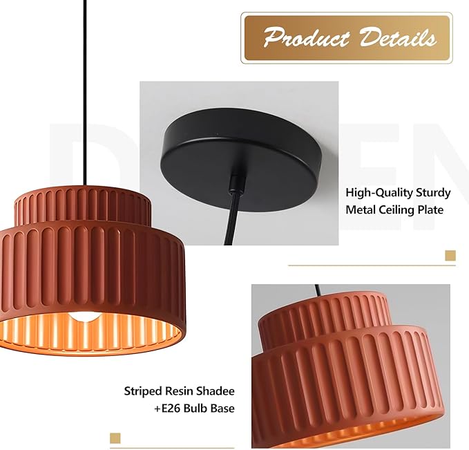 Mid Century Modern Nordic Pendant Lights Kitchen Island Vintage 1 Light Single Hanging Light Fixture with Orange Red Resin Shade Colorful Round Pendant Lighting for Dining Room Hallway MPL33-R