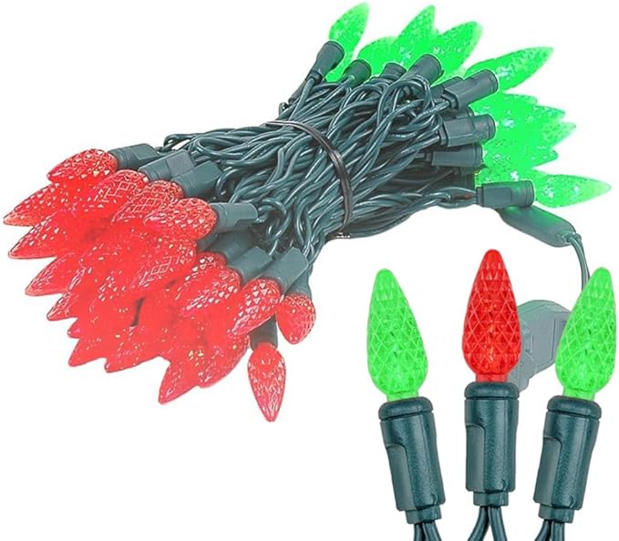 Novelty Lights 24FT 70 LED C6 LED Christmas Light String, Outdoor Christmas Tree Permanent Commercial Grade Decoration (Red/Green)