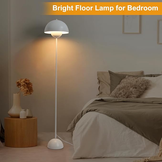 Modern Floor Lamp for Bedroom-Tall Floor Lamps for Living Room-Corner LED Boho Floor Lamp for Office Vintage Industrial Flower Floor Lamps Standing Unique Mid Century Lamp (White)