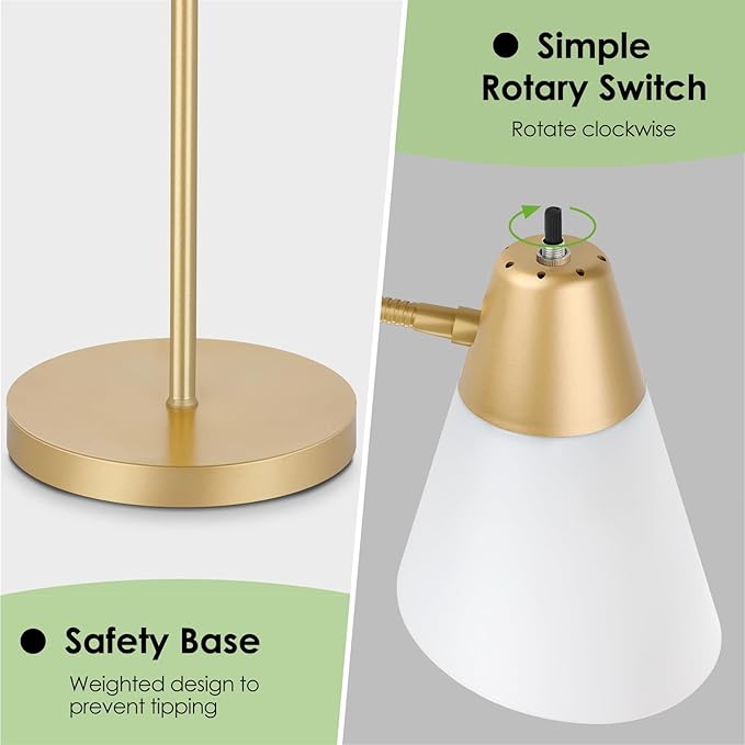 Floor Lamp for Living Room, Adjustable Standing Room Lamp with White Plastic Shade, Gold Reading Floor Lamps for Dorm, Bulb not Included