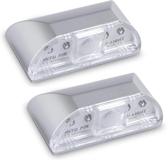 Key Light Door Lights, Small Motion Sensor Light with 4 LED Bulbs, Battery Powered Night Lights for Hallway, Stairway, Kitchen, Closet, Bedroom (2 Pack Silver)