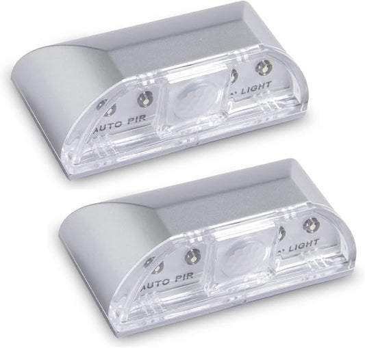 Key Light Door Lights, Small Motion Sensor Light with 4 LED Bulbs, Battery Powered Night Lights for Hallway, Stairway, Kitchen, Closet, Bedroom (2 Pack Silver)