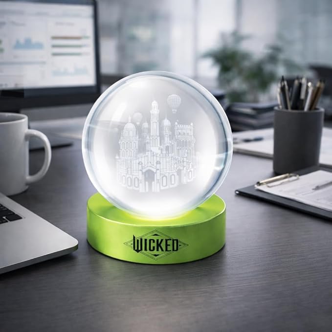 Wicked Globe Light Crystal Orb Lamp with Color Changing LED Glow, USB Powered Night Light with Wooden Base, Decorative Ambient Accent Light for Bedroom, Desk, Kids Room Gift